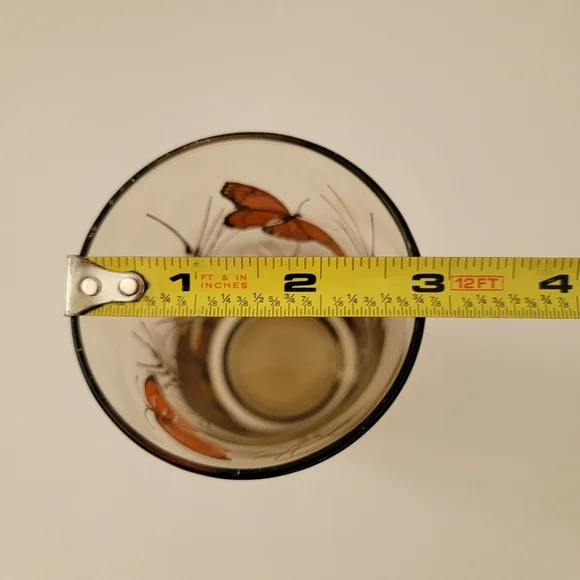 4 Vintage Retro Butterfly Wheat Design Smoked Tall Tumblers Drinking Glasses - Picture 3 of 8